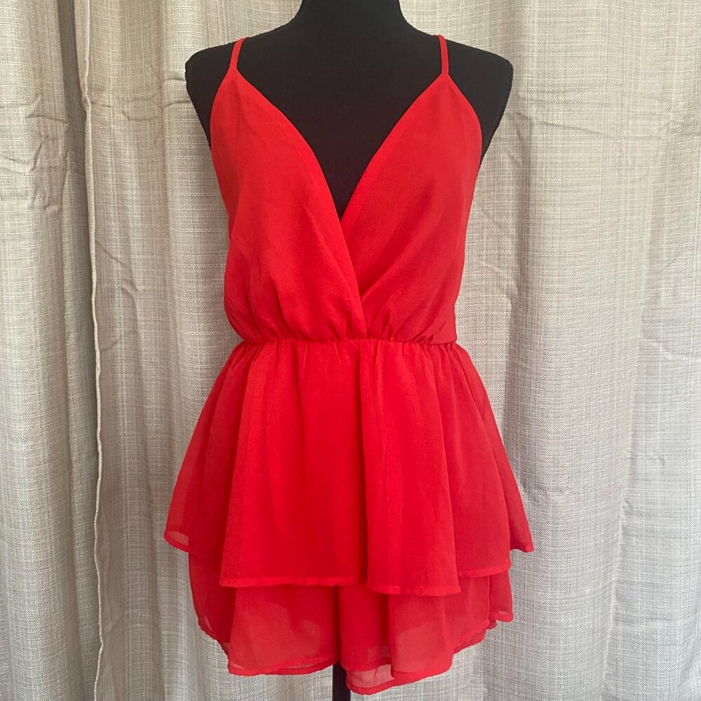 NEW Pretty Little Thing Red Frill Layer Playsuit Romper USA SIZE 4 NWT